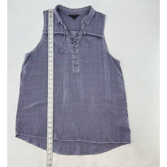 Rock & Republic Sleeveless Lace Up Neck Blouse W Fringe Sz L Western Boho - Picture 7 of 8